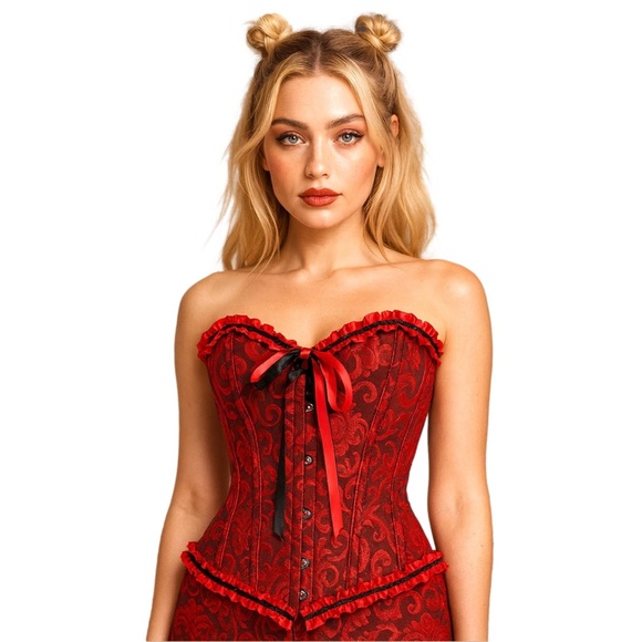 Whimsigoth Corset Women's 3XL Red Black Goth Bow-Front Dark Fairy Vamp Y2K Glam - Picture 1 of 8